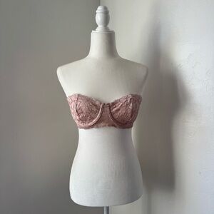 Free People Pink Lace Strapless Bra Bandeau Intimates Size 34D